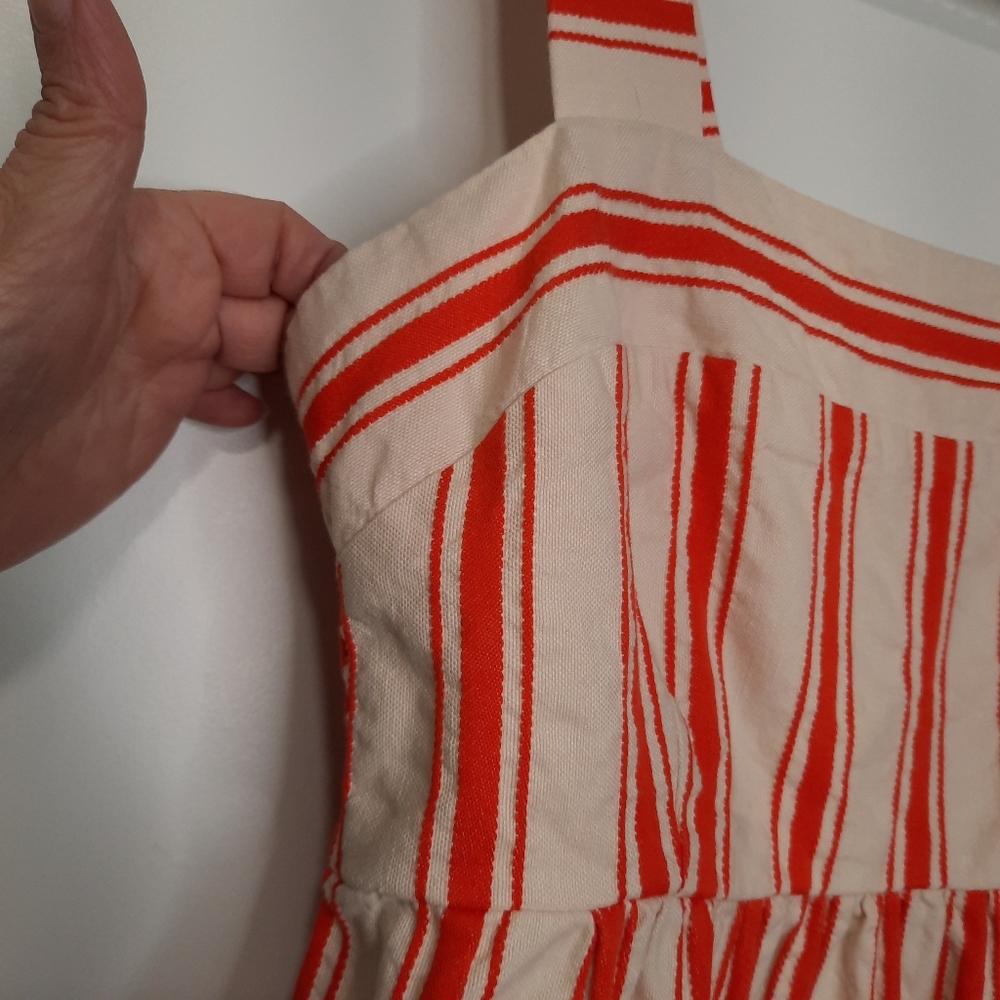 Cabi Brunch Tank Top Sleeveless Cotton Linen Cream Orange Stripe Womens Size S - Picture 4 of 13